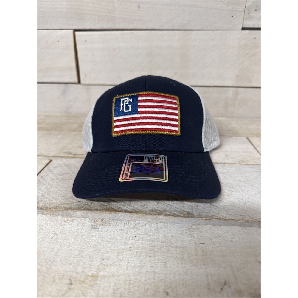Perfect Game SnapBack Hat Cap Navy Blue Red PG USA Flag Patch Fast Shipping